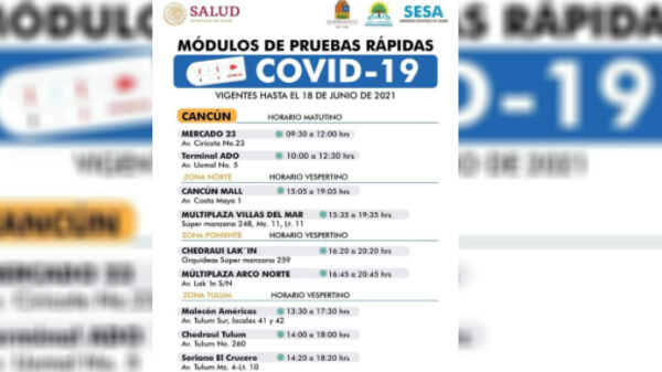 Instalan nueve módulos de pruebas rápidas de Covid en Cancún.