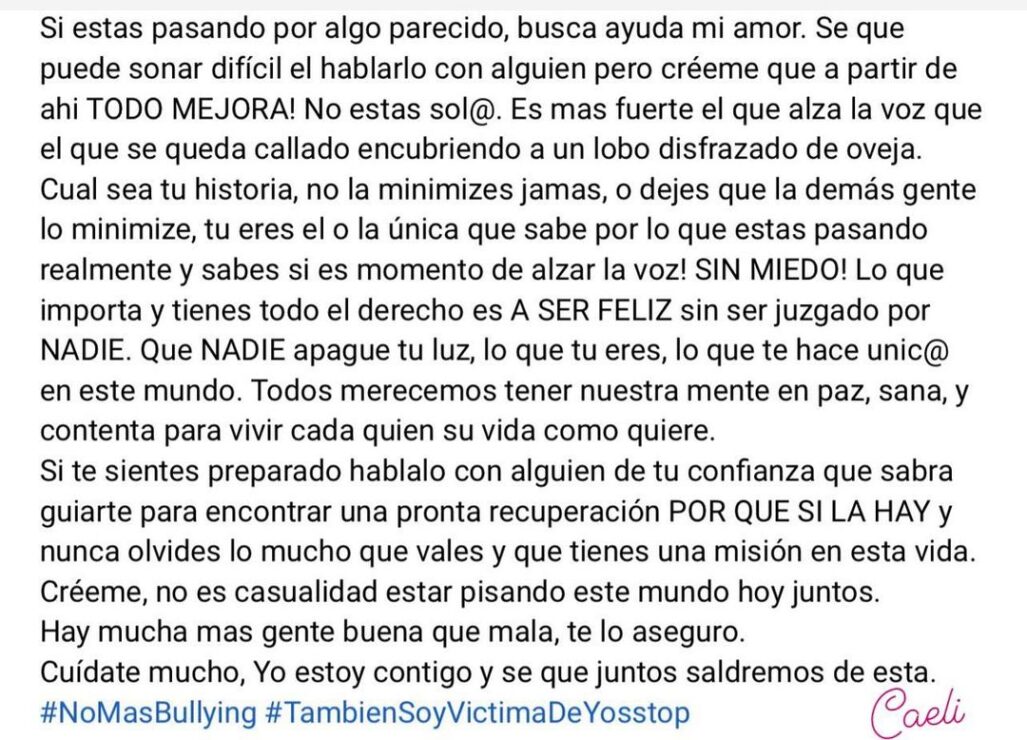 Caeli habla del bullying que vivía por culpa de YosStop Me dañaste mucho 1