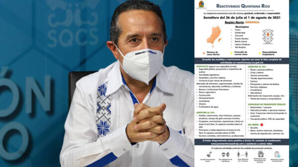 Pese a incremento en tasa de contagios, Quintana Roo permanece en naranja