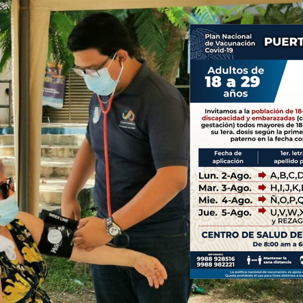 Vacunarán contra el covid a personas de 18 a 29 años en Puerto Morelos