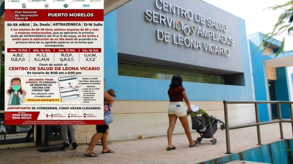 Aplicarán segunda dosis contra el covid-19 a quincuagenarios en Puerto Morelos