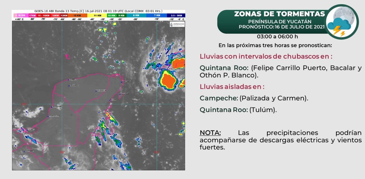 Pronóstico del clima para hoy viernes 16 de julio en Quintana Roo; se prevén algunos chubascos por la tarde y tormentas eléctricas.