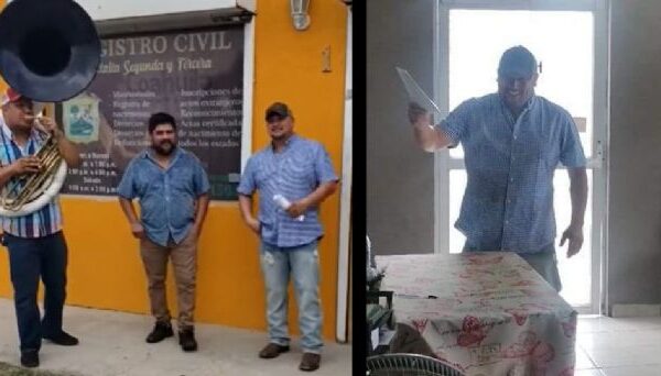 Hombre firma su divorcio y lo festeja con banda