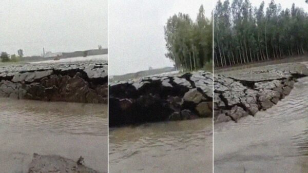 Un extraño fenómeno que fue captado en video se viraliza, se trata de un pedazo de tierra sumergido en agua que se eleva repentinamente