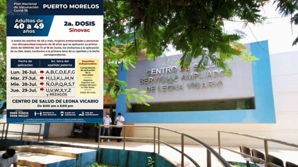 Aplicarán segunda dosis de vacuna covid a cuarentañeros en Puerto Morelos