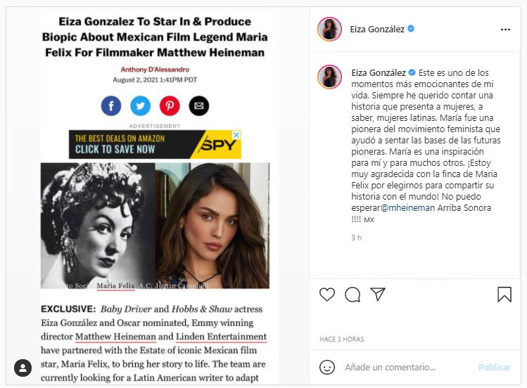 Eiza González dará vida a la diva del cine mexicano María Felix