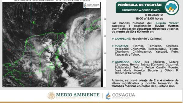 Prevén mayor afectación por huracán Grace en Yucatán