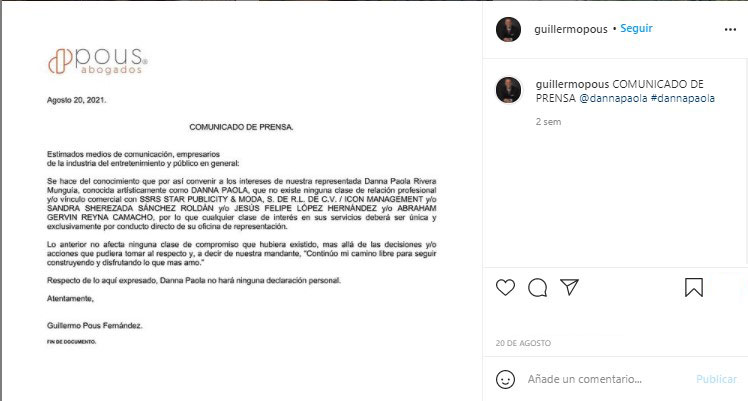 Danna Paola acusa a sus mánagers de abuso de confianza