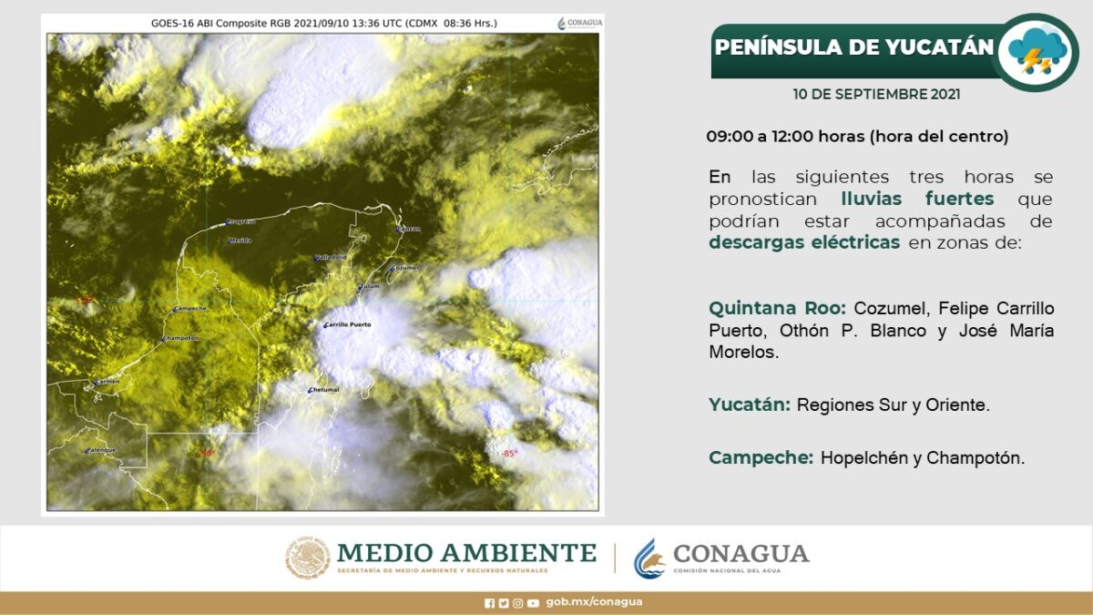 Pronóstico del clima para hoy viernes 10 de septiembre en Quintana Roo; se esperan lluvias fuertes y tormentas eléctricas.
