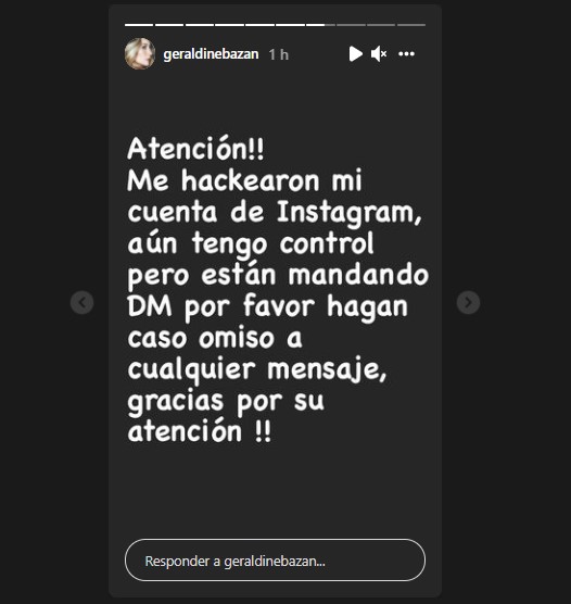 Hackean la cuenta de Instagram de Geraldine Bazán ¡Esto publicaron!