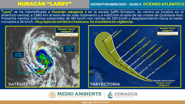 El huracán "Larry" ya es categoría tres y sigue creciendo 