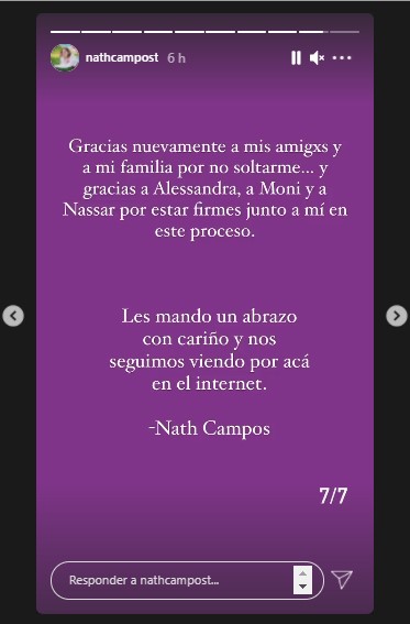 Nath Campos reacciona a la libertad condicional de Rix