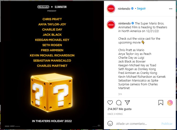 Nintendo anuncia el elenco de la película de Mario Bros