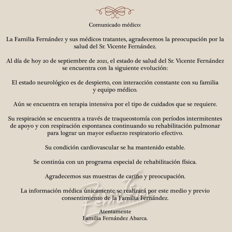 Vicente Fernández en terapia intensiva y respirando por traqueostomía