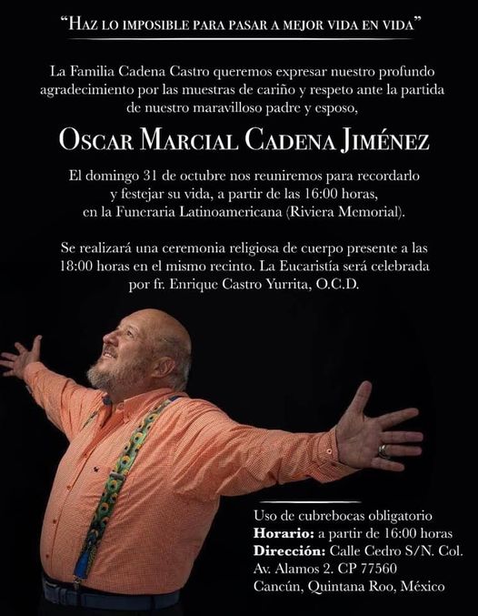 Exequias a Oscar Cadena serán el domingo