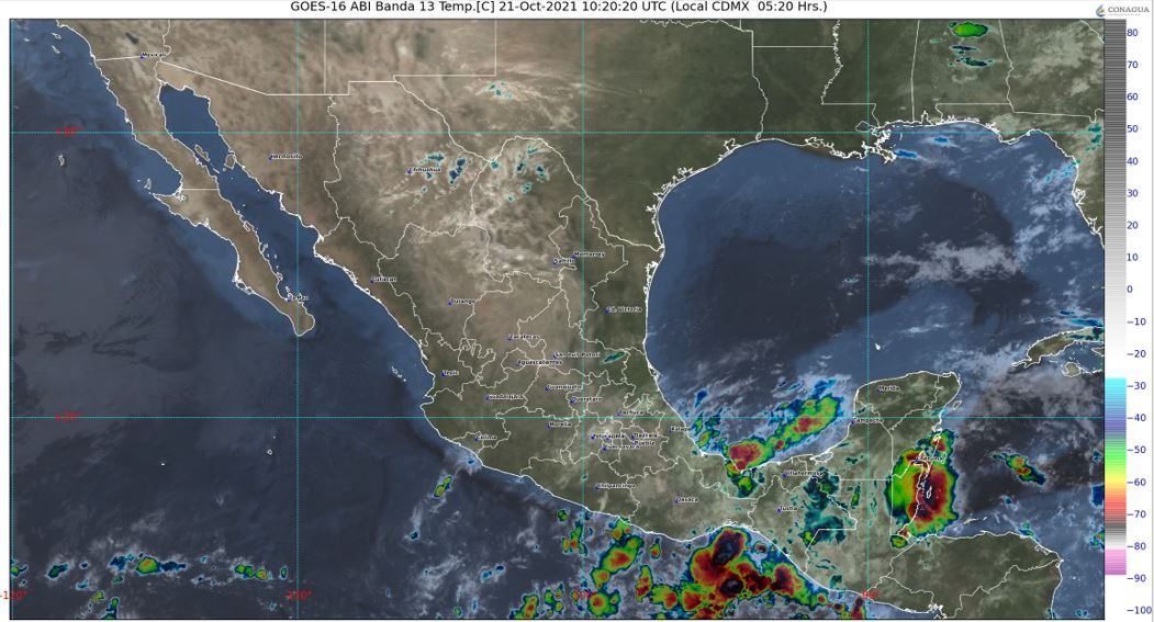 Pronóstico del clima para hoy jueves 21 de octubre en Quintana Roo; se prevén chubascos y lluvias fuertes para la Península de Yucatán.