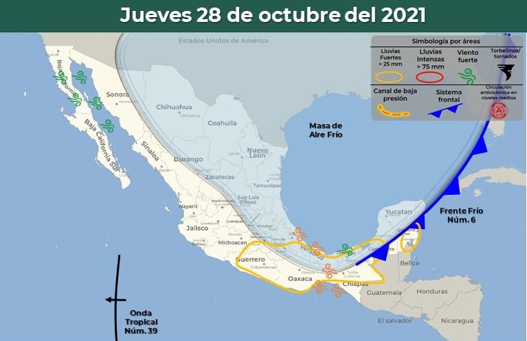 Pronóstico del clima para hoy jueves 28 de octubre en Quintana Roo; el frente frío número 6 estará afectando a la Península de Yucatán.