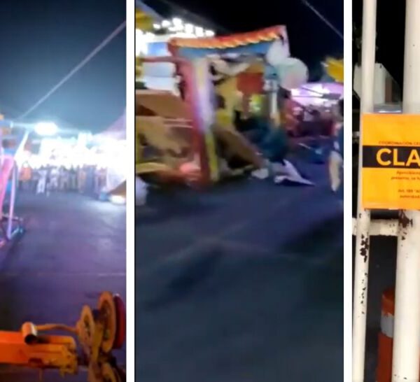 Cuatro lesionados al desplomarse juego mecánico en feria de Nuevo León (VIDEO).