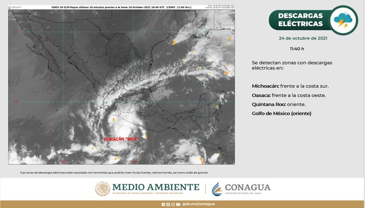 Huracán ‘Rick’ provoca lluvias intensas en cinco estados del Pacífico; Se estima oleaje de 5 a 7 m de altura en el litoral de Guerrero y Michoacán.
