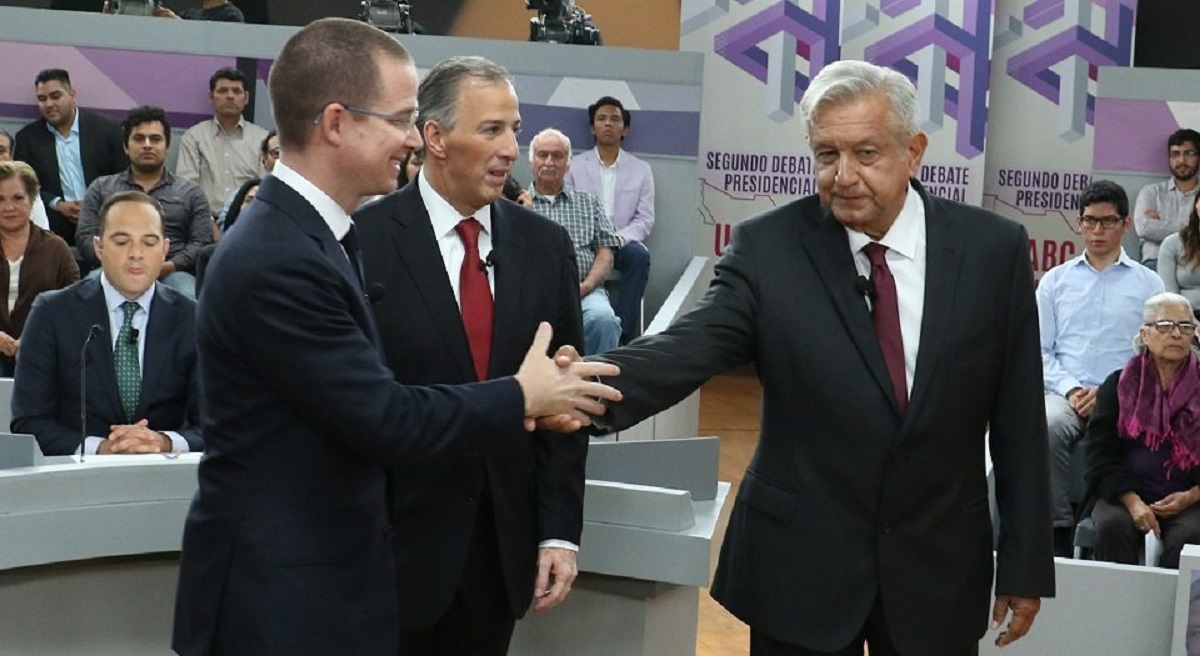 Debate en 2018 entre el panista Ricardo Anaya, el priísta José A. Meade y AMLO.