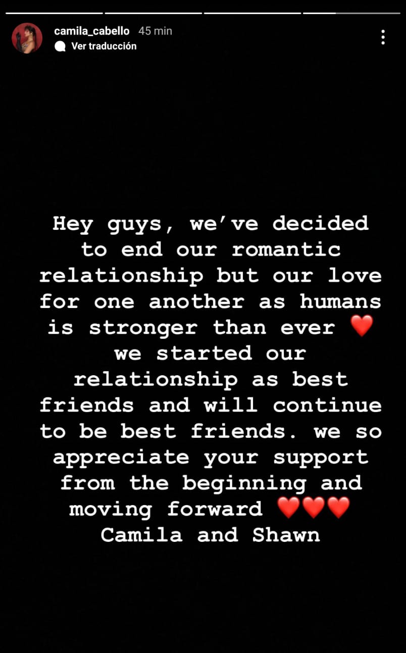Camila Cabello y Shawn Mendes confirman que han terminado