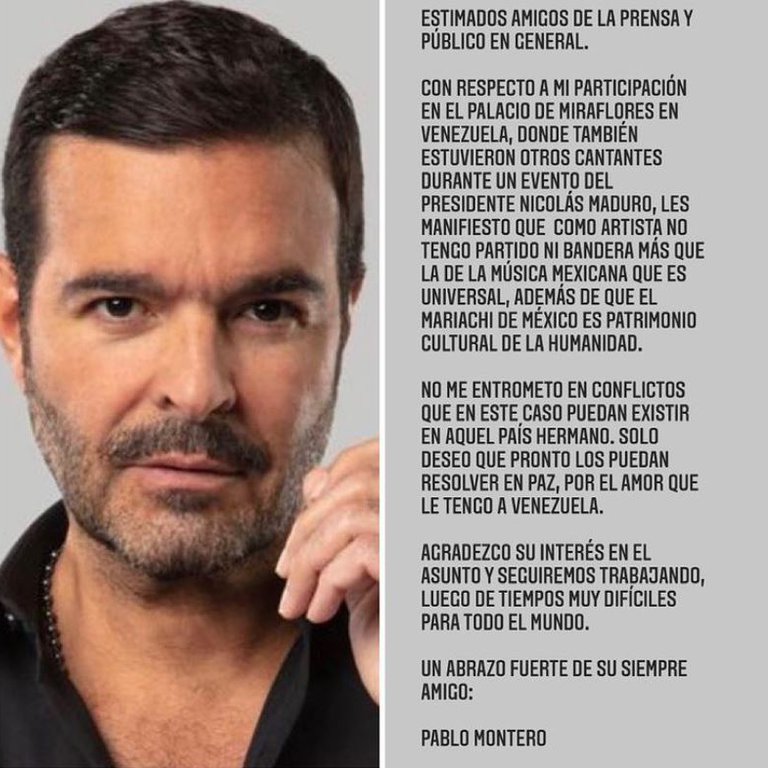 'Como artista no tengo partido ni bandera': Pablo Montero habla de su participación en cumpleaños de Nicolás Maduro