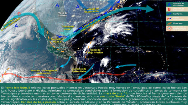 Descenso de la temperatura y lluvias se esperan por el Frente Frío número 9