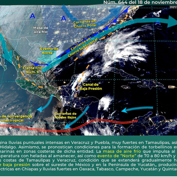 Descenso de la temperatura y lluvias se esperan por el Frente Frío número 9