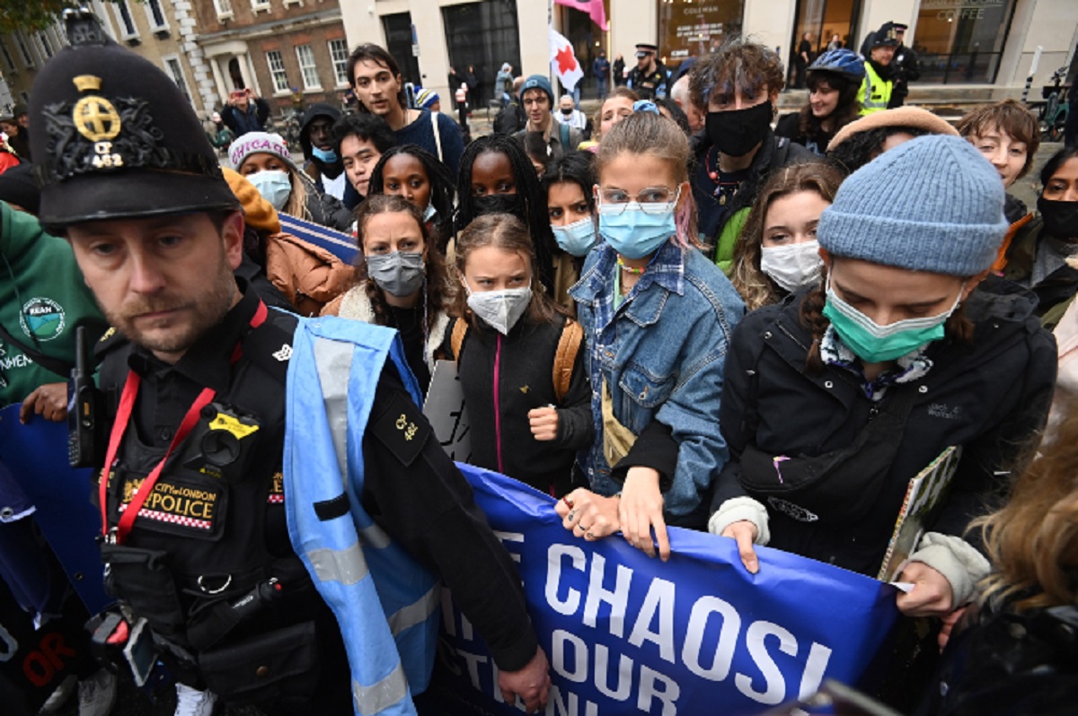 La joven ambientalista Greta Thunberg durante la manifestación del día de ayer, 1 de noviembre.