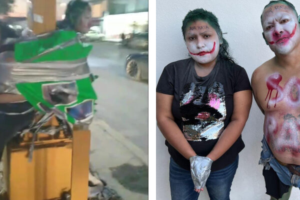 ¡Vaya guasa! Pintarrajean a ladrones y los amarran a un poste en Tamaulipas.