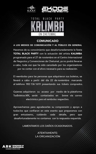 Por falta de público cancelan concierto de Kalimba en Chetumal