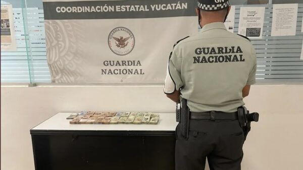 Guardias nacionales detienen a sujeto con $800 mil en aeropuerto de Mérida.