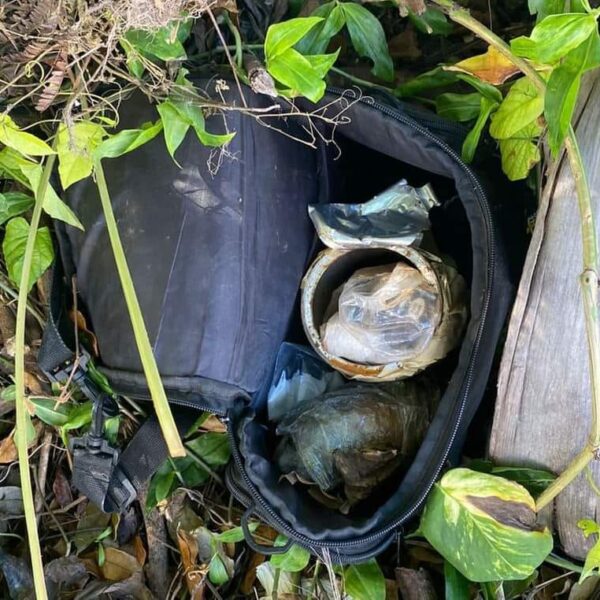 Aseguran mochila con granada y droga en colonia de Cozumel.