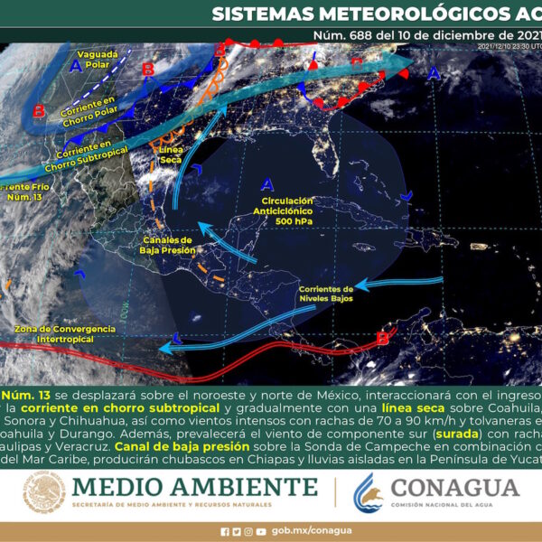 Debido al Frente Frío número 13, bajarán las temperaturas en 21 estados del país
