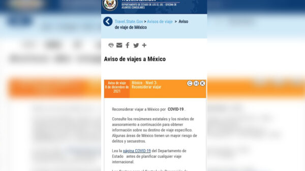 Pide USA reconsiderar viajar a México a causa del covid-19
