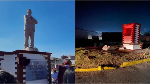 Derriban estatua de AMLO colocada hace tres días en Atlacomulco