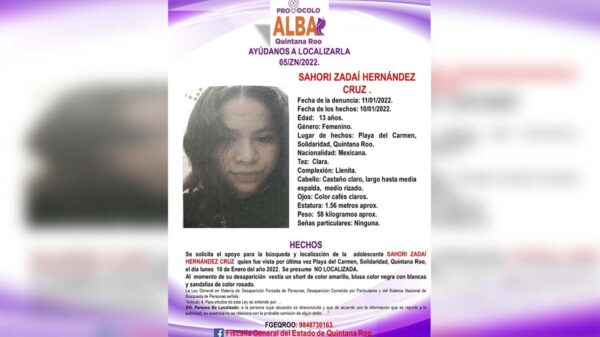 Reportan desaparición de menor de 13 años en Playa Del Carmen
