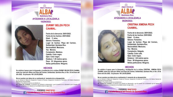 Reportan desaparición de dos niñas en Playa Del Carmen