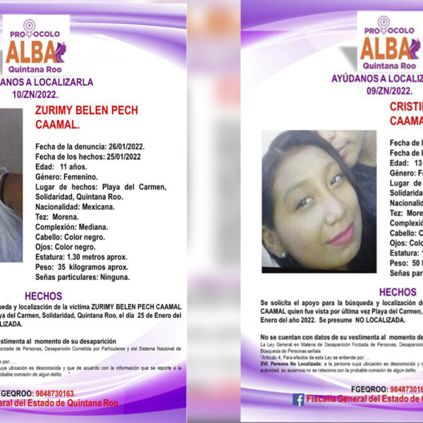 Reportan desaparición de dos niñas en Playa Del Carmen