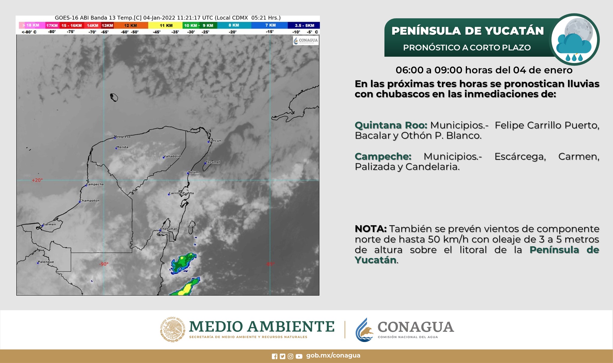 Clima Quintana Roo: Continuarán los afectos del frente frío número 19M se prevén algunas lluvias para la entidad y el resto de la Península.