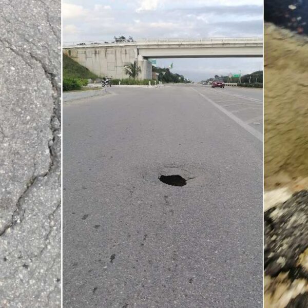 Se registra hundimiento en la carretera Tulum-Cancún.