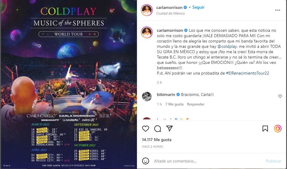 Carla Morrison será la encargada de abrir los conciertos de Coldplay