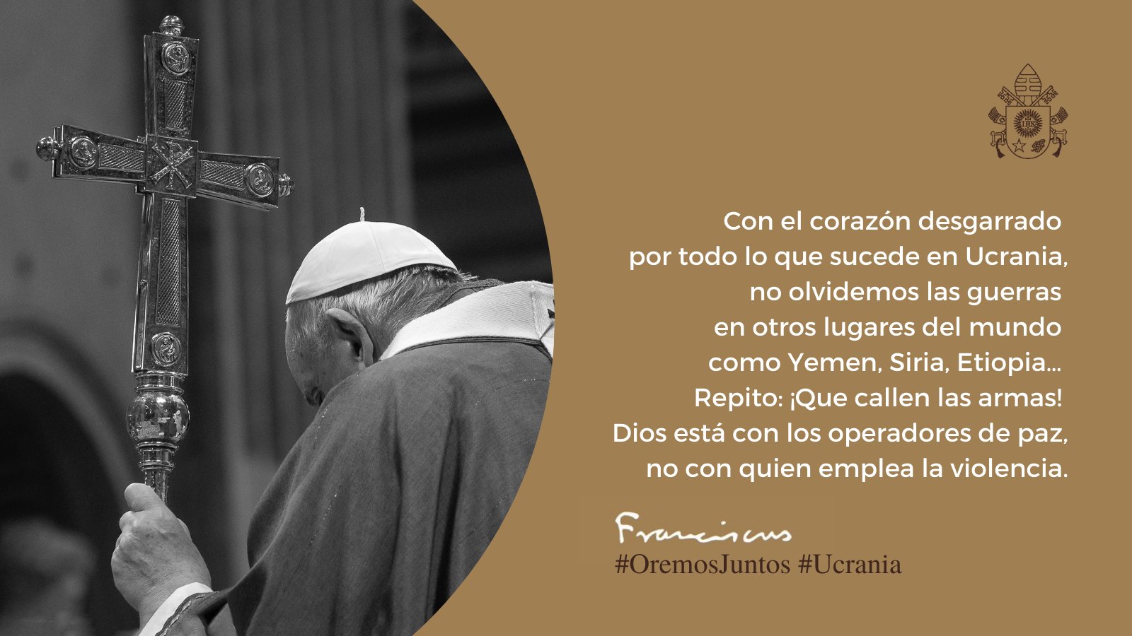 Que las armas callen en Ucrania: Papa Francisco; "Dios está con los que buscan la paz, no con los que recurren a la violencia", lamentó el jerarca católico.