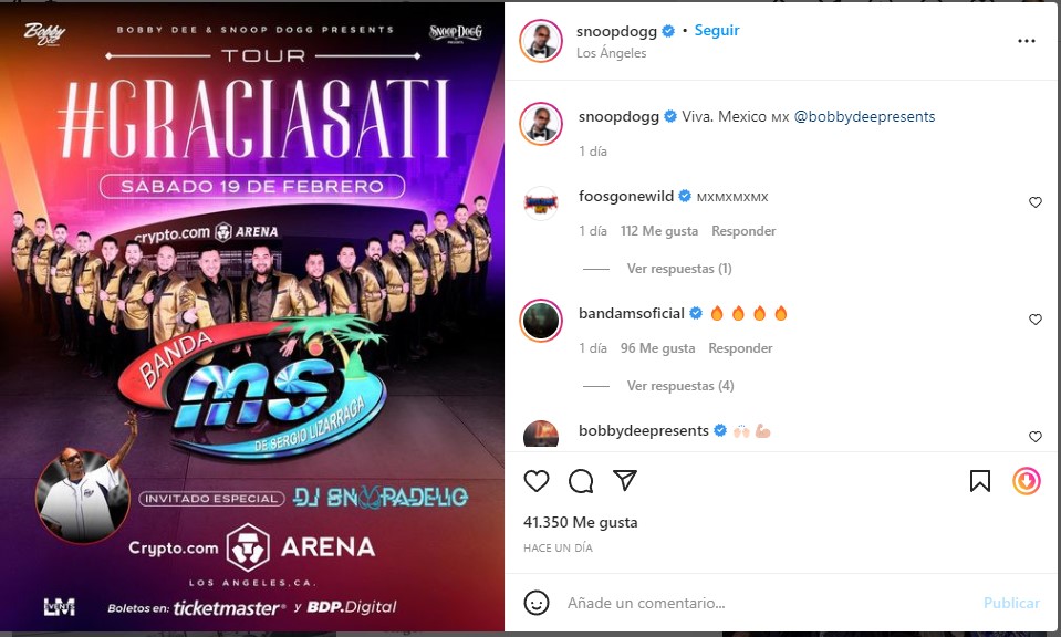 Snoop Dogg volverá a cantar con la Banda MS en concierto