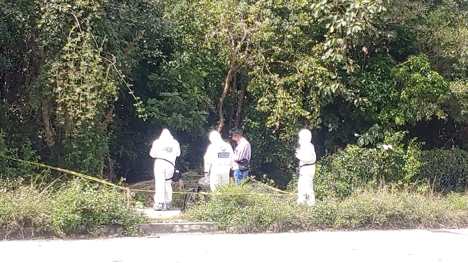 Hallan cabeza humana en la entrada de Urbi Villas del Rey en Cancún; peritos de la FGE ya recaban indicios en el lugar.