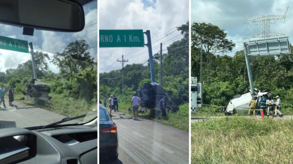 Aparatoso acccidente en la carretera Cancún-Puerto Morelos (VIDEO).
