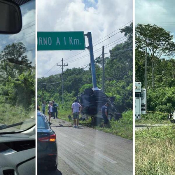 Aparatoso acccidente en la carretera Cancún-Puerto Morelos (VIDEO).