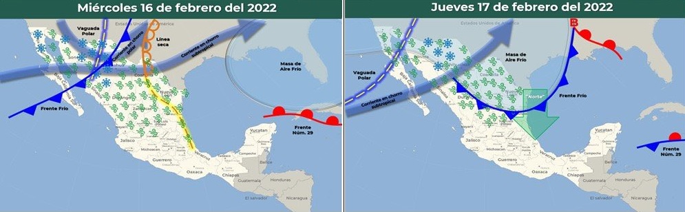 Pronóstico del clima para hoy miércoles 16 de febrero en Quintana Roo; se prevé cielo nublado con intervalos de chubascos para la entidad.
