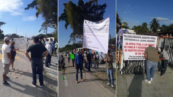 Bloquean maestros carretera en Chetumal; protestan por escuelas en mal estado.
