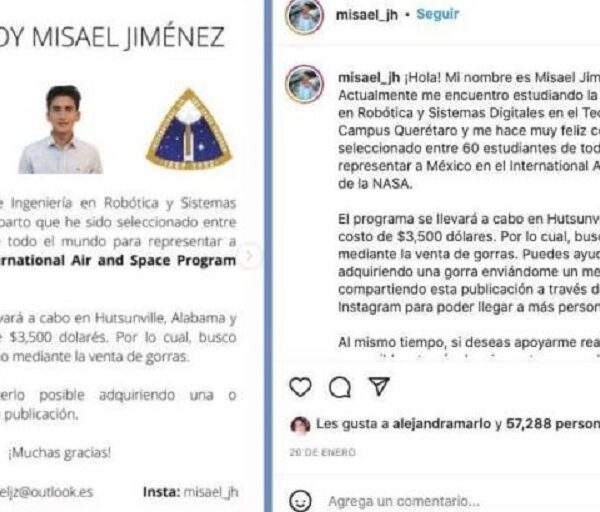 Estudiante mexicano seleccionado por la NASA vende gorras para costear el viaje.